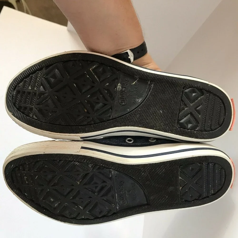 Converse All Star Kids Blue Glitter Denim Low Top Sneakers Silver Laces Size‎ 3Y